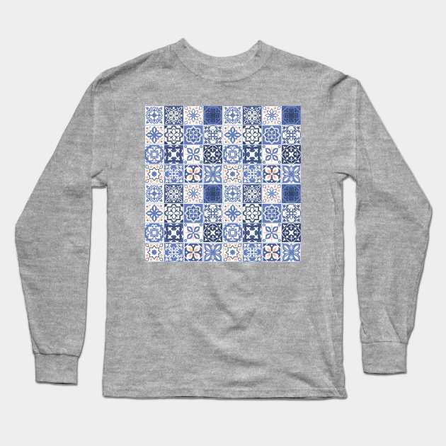 Azulejo style Pattern Long Sleeve T-Shirt by Travel Designs